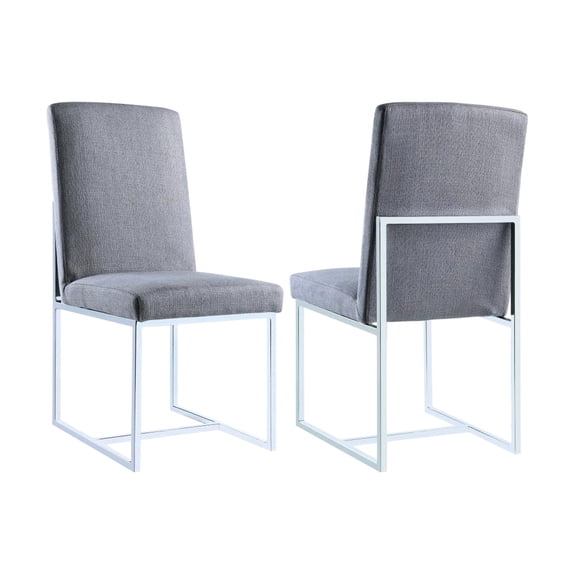 Of 2 Chic Grey Upholstered Dining Chairs With Solid Frame - And Stylish Modernistic Metal Stand