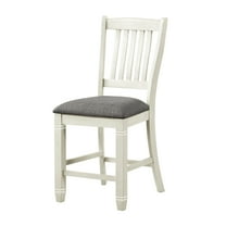 Of 2 Counter Height Chairs, Antique White, Textured Gray Fabric Upholstery, Wood Dining White Finish Chairs (2), Fabric, Wooden Frame