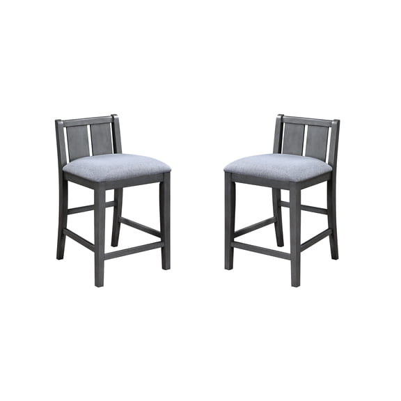 Of 2 Counter Height Seats, Gray Upholstered With Footrest, 12" Package Height, Fabric 2 Chair , Seat And 25" Wood Frame