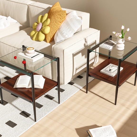 Of 2 End Tables With Tempered Glass Surface & Top Table , Modern Aesthetics