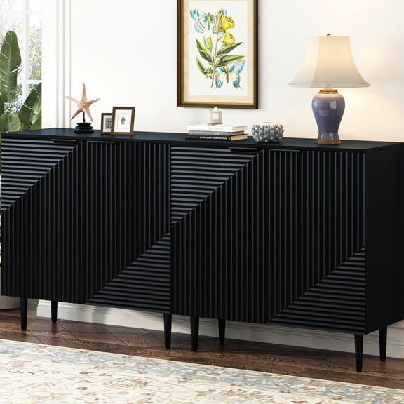 Of 2 Minimalist Side Cabinets - Geometric Door Decoration, Adjustable Shelving, Ample Tv Stand Room Modern Shelf, Large Capacity