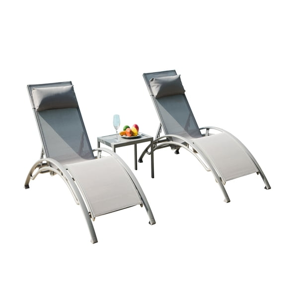Of 3 Lawn Lounge Chairs - Adjustable Aluminum Outdoor Chaise With Metal Side Table (grey, 2 + 1 Pool (grey): Table, Quick-drying For