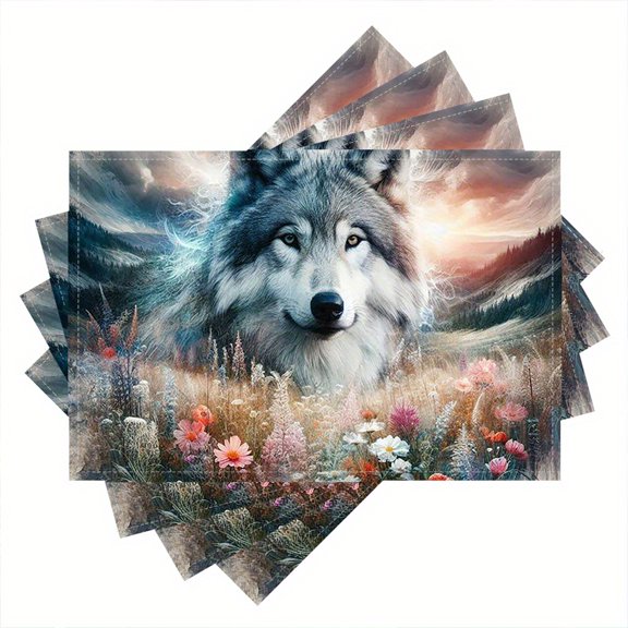 Of 4, Stunning Wolf-Themed Placemats for Your Dining Table, Perfect for Kitchen Decor And Easy to Maintain, Measuring 12X18 Inches