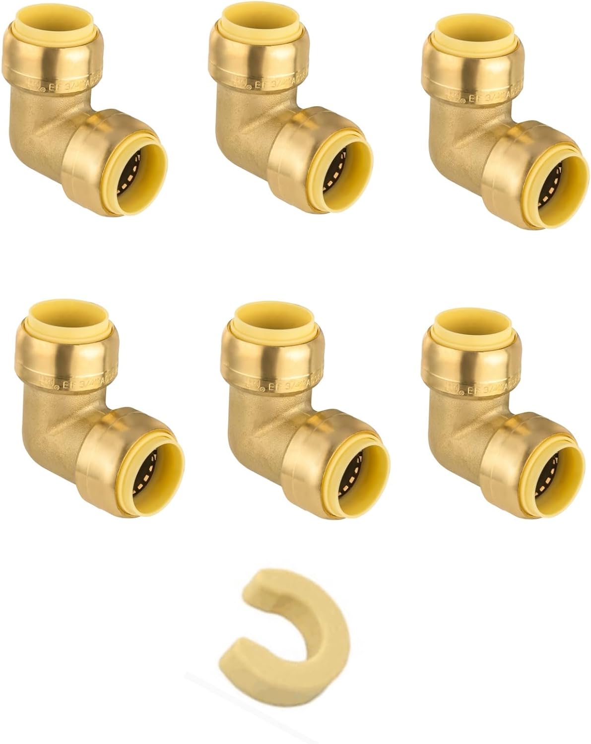 Of 6) 3/4Inch 90Degree Elbow, PushFit Brass Fittings To Connect