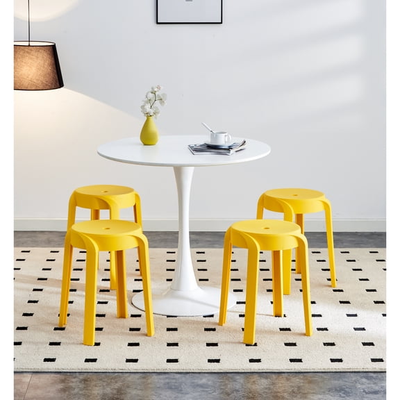 Of 6 Plastic Round Stools, Backless, 11.8" Width, , Mustard Color Stackable Seating - Construction
