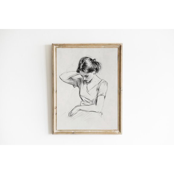 Of A Woman Line Drawing Neutral Farmhouse Home Decor Poster Contemporary Modern Neutral Art Poster Warm Present Vintage UNFRAMED Poster Size 16x24