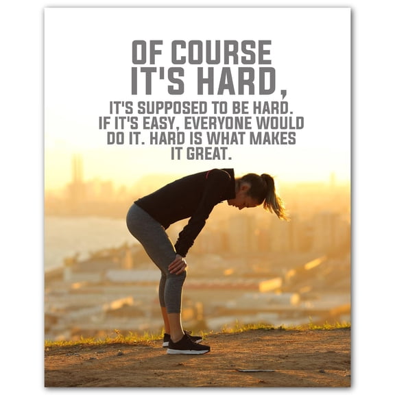 "Of Course It's Hard"-Motivational Wall Art Print - Inspirational Quote Decor for Home Gym-Office-Workout Room-Positive Mindset Gift-Fitness Poster for Athletes-Runners-Gym