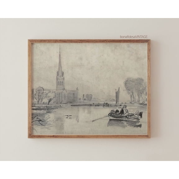 Of French Countryside, Antique Fine Art Drawing, Victorian Wall Art Poster, Warm Present Vintage UNFRAMED Poster Size 12x18