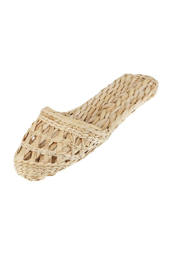 Of Hand Knitted Straw Rattan Slippers - Natural, Size 38