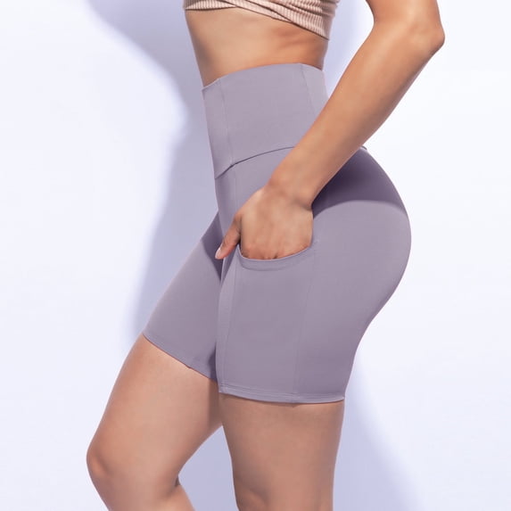 Ofenti High Waisted Yoga Shorts with Pockets Super Soft Biker Shorts for Workout Gym Running