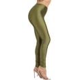 thumbnail image 1 of Ofenti Shiny Leggings for Women High-Waist Neon Tights for Parties & Raves, 1X Olive, 1 of 8