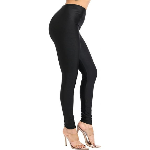 Ofenti Shiny Leggings for Women High-Waist Neon Tights for Parties & Raves, 2X Black