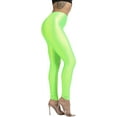 thumbnail image 1 of Ofenti Shiny Leggings for Women High-Waist Neon Tights for Parties & Raves, 2X Neon Lime, 1 of 8