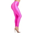 thumbnail image 1 of Ofenti Shiny Leggings for Women High-Waist Neon Tights for Parties & Raves, Small Neon Pink, 1 of 8