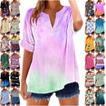 thumbnail image 1 of Xdegoge Short Sleeve Womens Tops Plus Size V Neck T Shirt Floral Printed Summer Tunic Tops Oversized Loose Fit Boho Blouses, 1 of 6