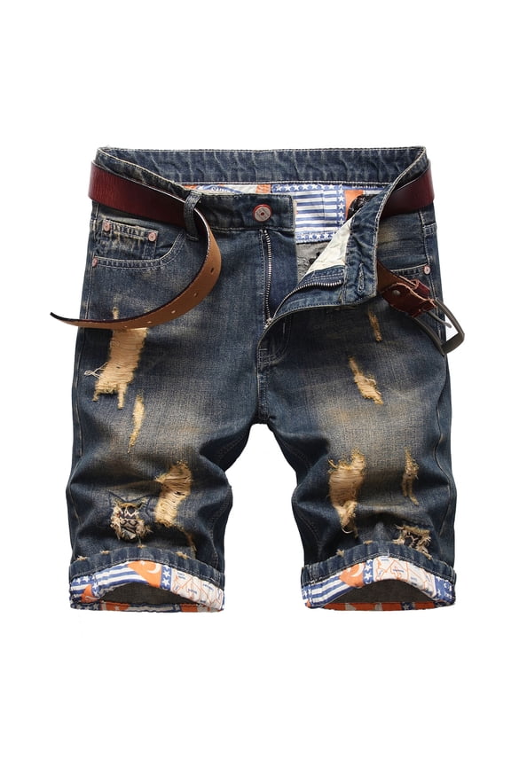 Ofertas Flash DDAPJ pyju Men's Ripped Denim Shorts Distressed Short Jeans Summer Casual Chino Shorts Navy XL