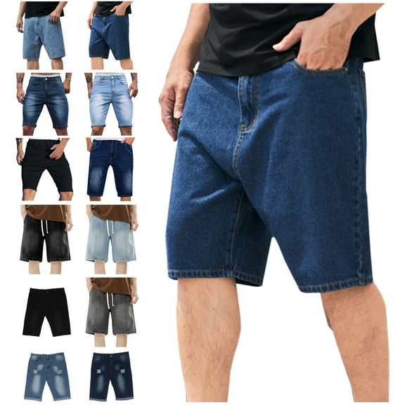 Ofertas Flash DDAPJ pyju Mens Baggy Short Jeans Distressed Denim Shorts Drawstring Elastic Waist Straight Wide Leg Shorts Yellow XXL