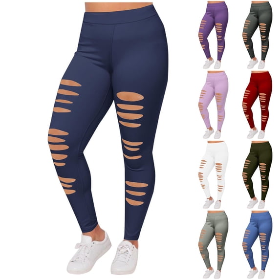 Ofertas Flash! lcziwo Women's High Waisted Yoga Pants Plus Size Ripped Skinny Workout Leggings Tight Stretchy Running Legging Pants Wine XXL