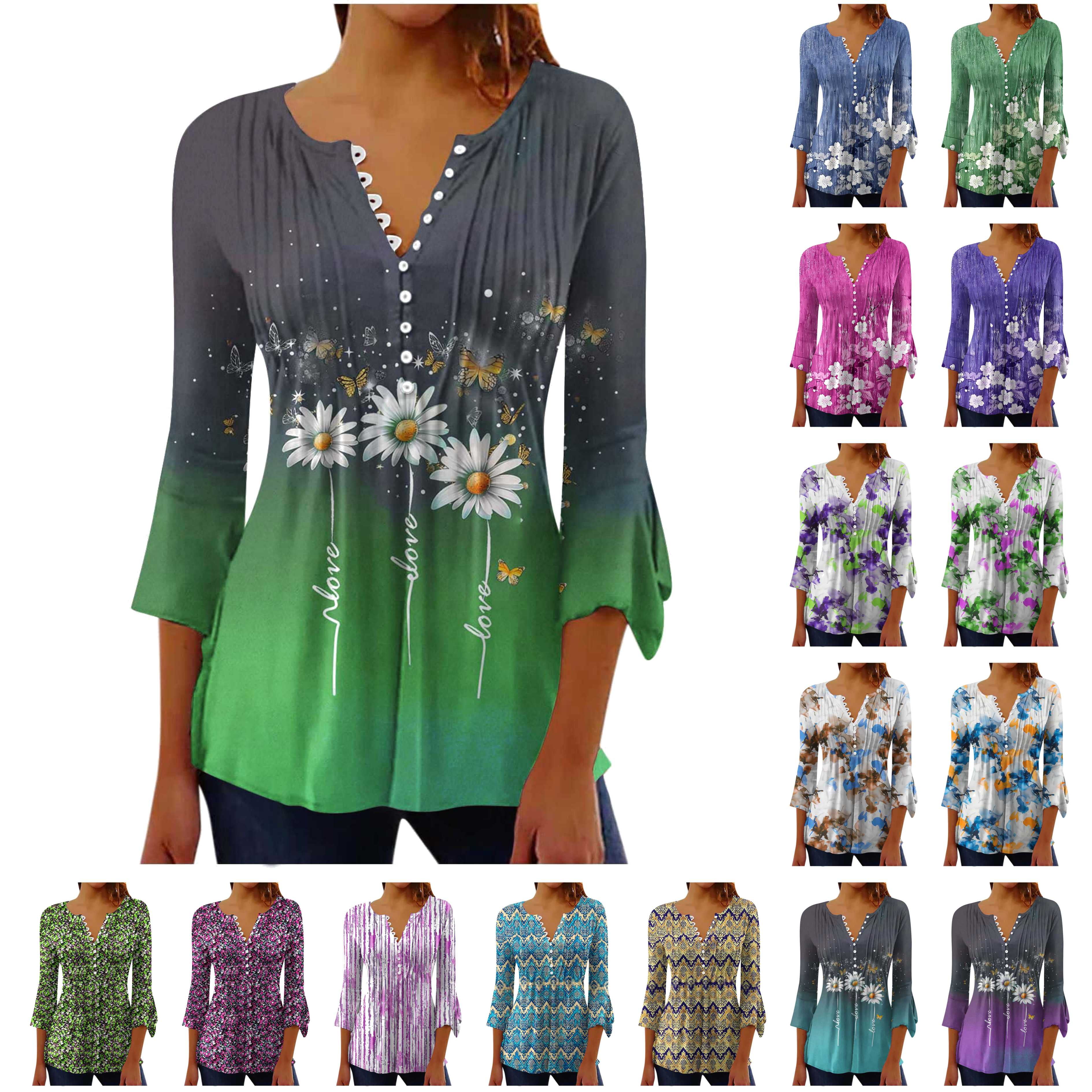 Women's Vintage Floral Print Henley Neck Sweater Top main image 1
