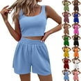 thumbnail image 1 of Fall Savings! QATAINLAV Two Piece Summer Outfits for Women 2025 Sleeveless Workout Crop Tank Tops and High Waisted Shorts Lounge Matching Sets White XXL, 1 of 8