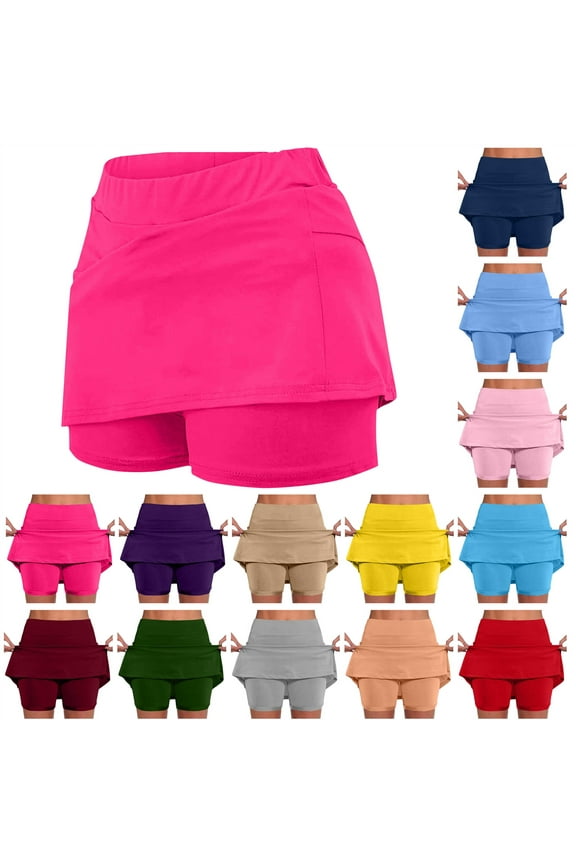 Ofertas Relampago de Hoy! QATAINLAV Womens Tummy Control Skorts Dressy Casual High Waist Athletic Skirts with Inner Shorts Blue XL