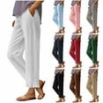 thumbnail image 1 of Ofertas de Hoy en Liquidación! QATAINLAV Cotton Linen Pants for Women Casual Ruffle Hem Straight Wide Leg Boho Beach Pants Summer Elastic Waist Lounge Trousers with Pockets Gray XL, 1 of 7