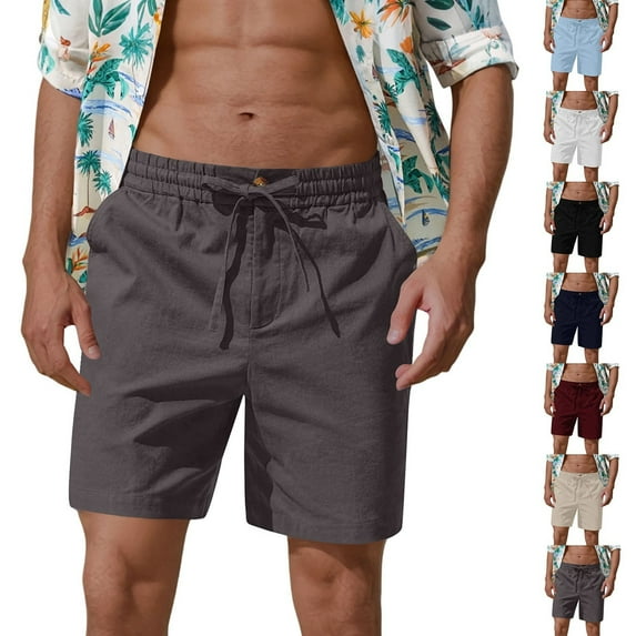 Ofertas en Prime Today DDAPJ pyju Men's Cotton Linen Shorts Elastic Waist Drawstring Summer Beach Shorts Baggy Comfy Lounge Shorts with Pockets White XXL