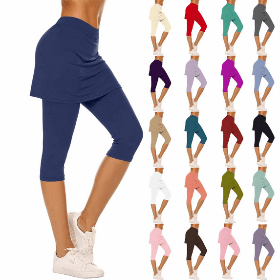 Ofertas en Walmart! QATAINLAV Skirted Leggings for Women Summer Casual Stretch Soft Solid Skorts Capris Gym Tennis Yoga Workout Leggings with Skirts Pink S