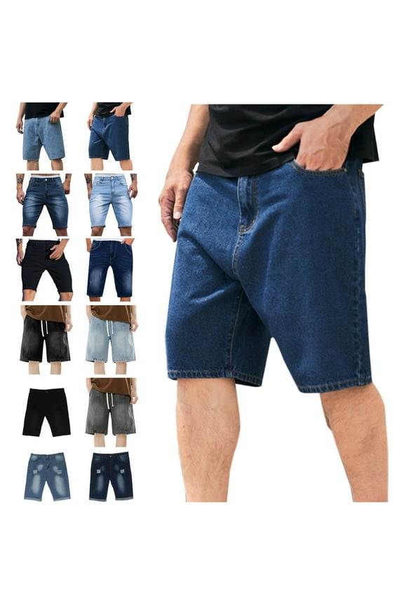 Ofertas especiales DDAPJ pyju Men's Casual Loose Denim Shorts Drawstring Elastic Waist Jean Shorts for Men Summer Fashion Vintage Short Pants Yellow XXXL