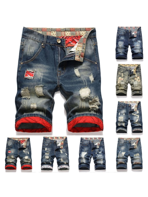 Ofertas especiales DDAPJ pyju Men's Straight Leg Denim Shorts Casual Jean Shorts Ripped Short Pants with Pockets Yellow S