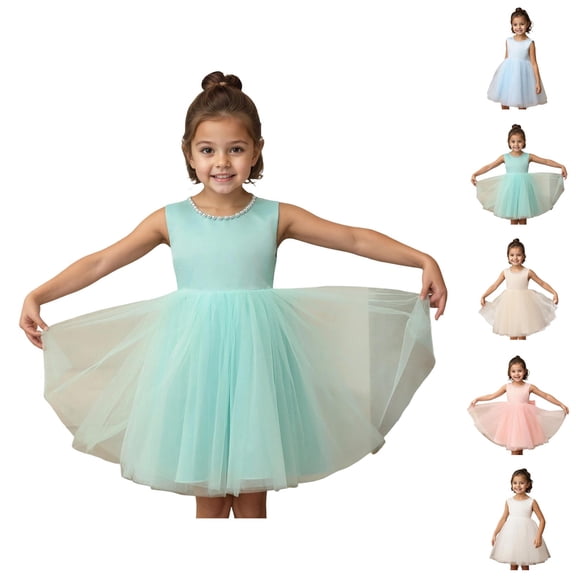 Off-Back Bow Tulle Evening Dress – Sweet Princess Gown with Delicate Netting, Formal Party & Recital Wear, Romantic Upgrade from Pink Dress for Girls Basics