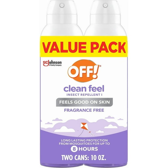 Off! Clean Feel Insect Repellent Aerosol with 20% Picaridin - Long-Lasting DEET-Free Protection from Mosquitoes, Fragrance-Free Pest Control for Ticks & Flies, Camping, Bug Spray - 5 oz (Pack of 2)