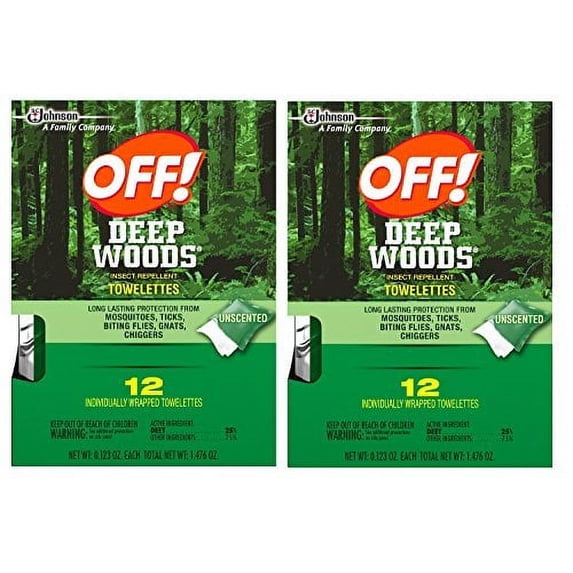 Off Deep Woods Insect Repellent Wipes 12 Towelettes - 2 Pack