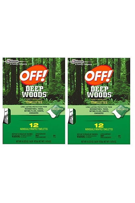 Off Deep Woods Insect Repellent Wipes 12 Towelettes - 2 Pack