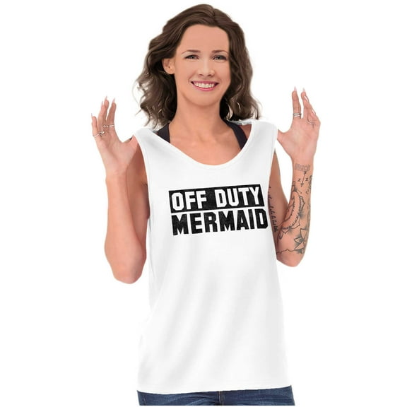 Off Duty Mermaid Funny Beach Swim Tank Top Tee Shirt Women Brisco Brands S
