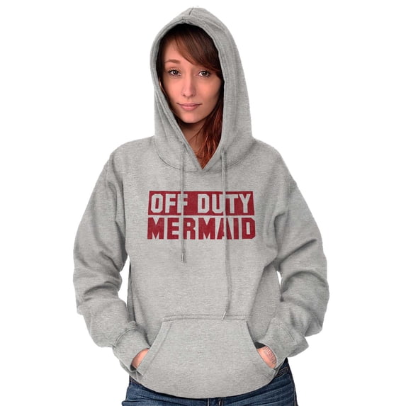 Off Duty Mermaid Funny Beach Swim Women Plus Size Graphic Pullover Hoodie Brisco Brands 2X