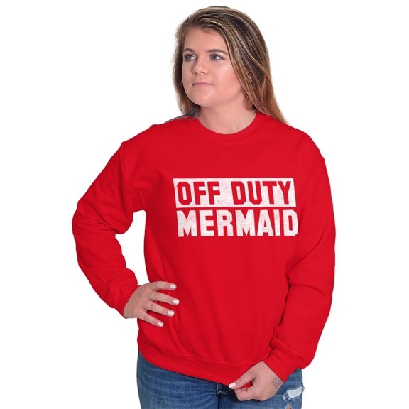Off Duty Mermaid Funny Beach Swim Women Plus Size Crewneck Sweatshirt Brisco Brands 2X