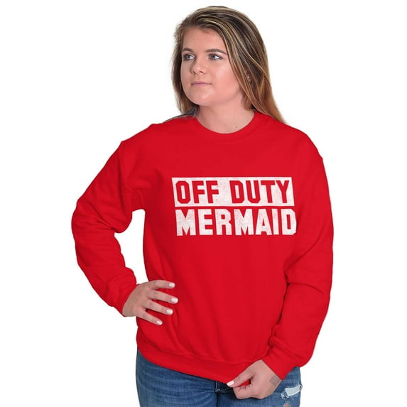 Off Duty Mermaid Funny Beach Swim Women Plus Size Crewneck Sweatshirt Brisco Brands 5X