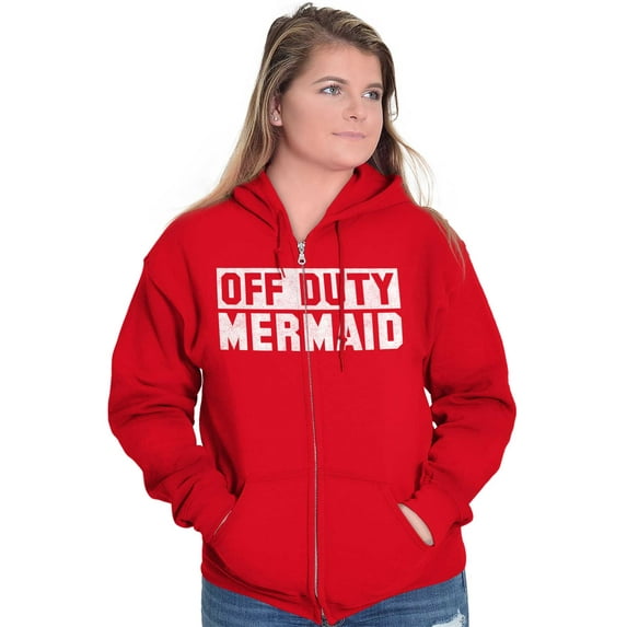 Off Duty Mermaid Funny Beach Swim Womens Plus Size Graphic Zipper Hoodie Brisco Brands 5X