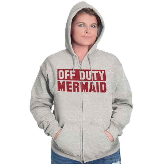 Off Duty Mermaid Funny Beach Swim Womens Plus Size Graphic Zipper Hoodie Brisco Brands 3X