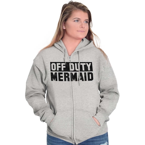Off Duty Mermaid Funny Beach Swim Womens Plus Size Graphic Zipper Hoodie Brisco Brands 5X