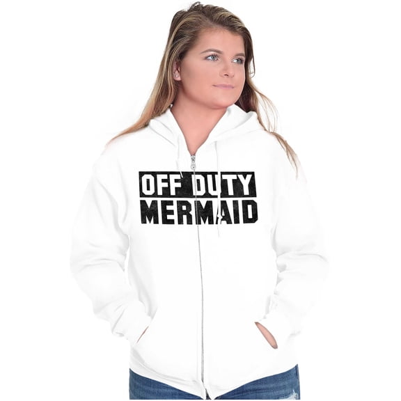 Off Duty Mermaid Funny Beach Swim Womens Plus Size Graphic Zipper Hoodie Brisco Brands 5X