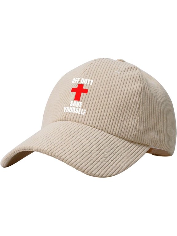 Off Duty Save Yourself Corduroy Baseball Cap Vintage Adjustable Women's Men's Trucker Cap for Outdoor Travel