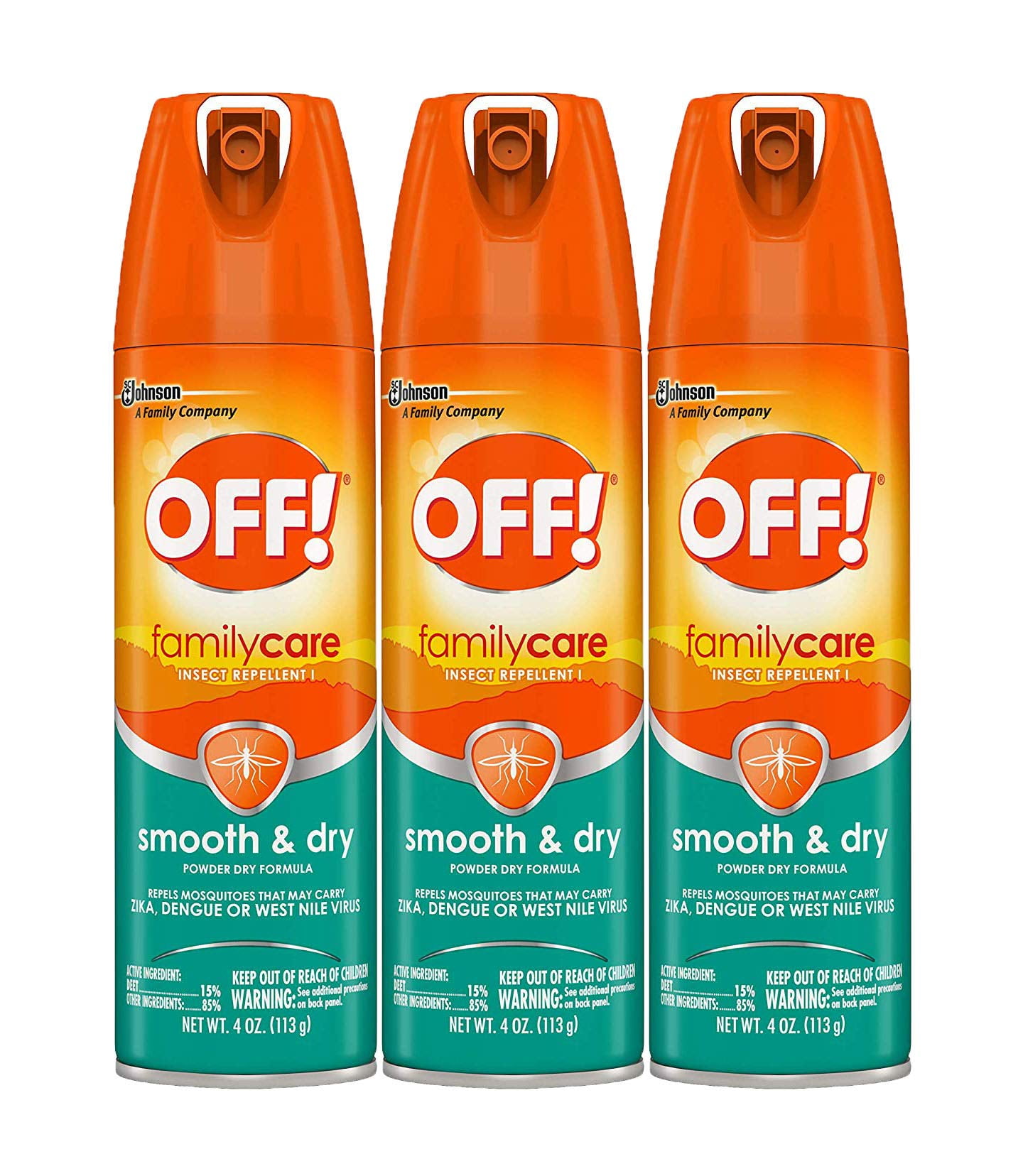 Off! Family Care Smooth & Dry Insect Spray, 4 oz (Pack - 3),White