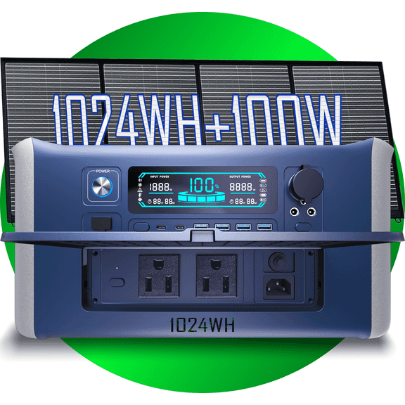 Off-Grid Living Must-Have: Solar-Powered Energy Storage System (1000W/1500W/2000W) + 100W Solar Panel for Homesteading