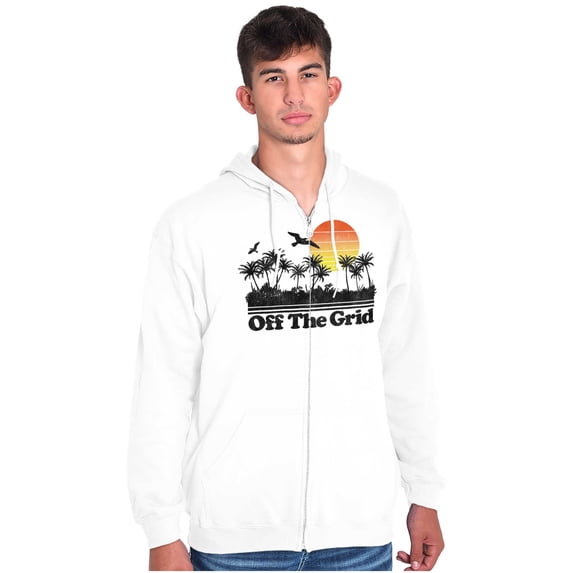 Off Grid Tropical Paradise Vacation Unisex Fleece Graphic Zip Up Hoodie Brisco Brands 2X