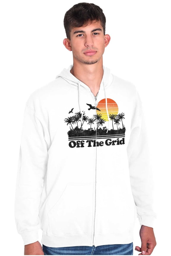 Off Grid Tropical Paradise Vacation Unisex Fleece Graphic Zip Up Hoodie Brisco Brands 5X