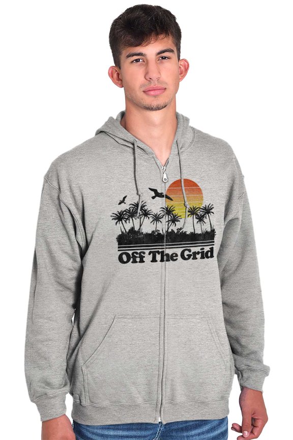 Off Grid Tropical Paradise Vacation Unisex Fleece Graphic Zip Up Hoodie Brisco Brands 5X