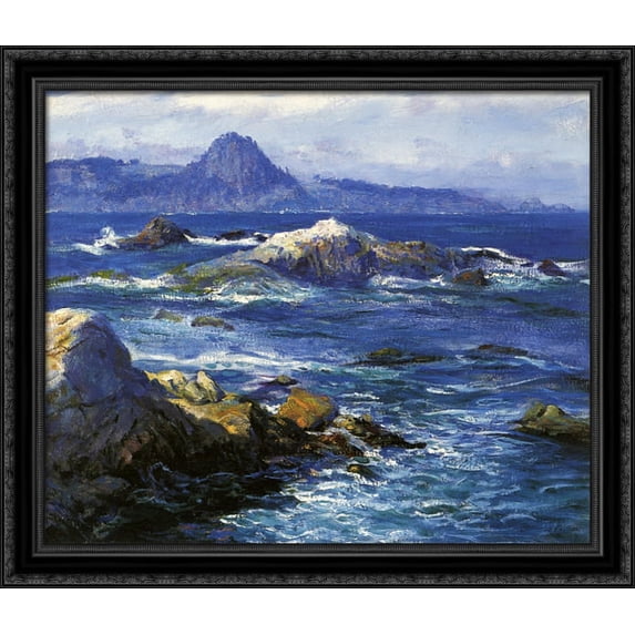 Off Mission Point (aka Point Lobos) 32x28 Large Black Ornate Wood Framed Canvas Art by Guy Rose