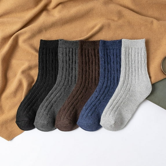 Off Promotions! 5 Pairs Mens Wool Socks Thick Warm Winter Socks Hiking Socks Mens Soft Casual Socks Clearance!